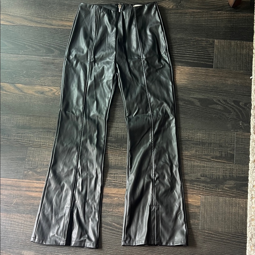 Black Faux Leather Flare Pants